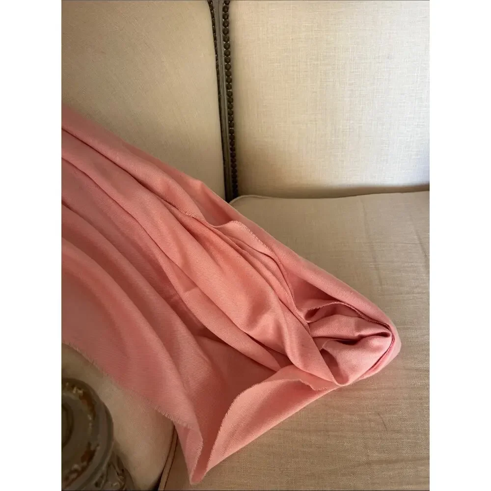 Soft Pink Fringe Scarf in Elongated Rectangle Shape, Lightweight Wool Feel
